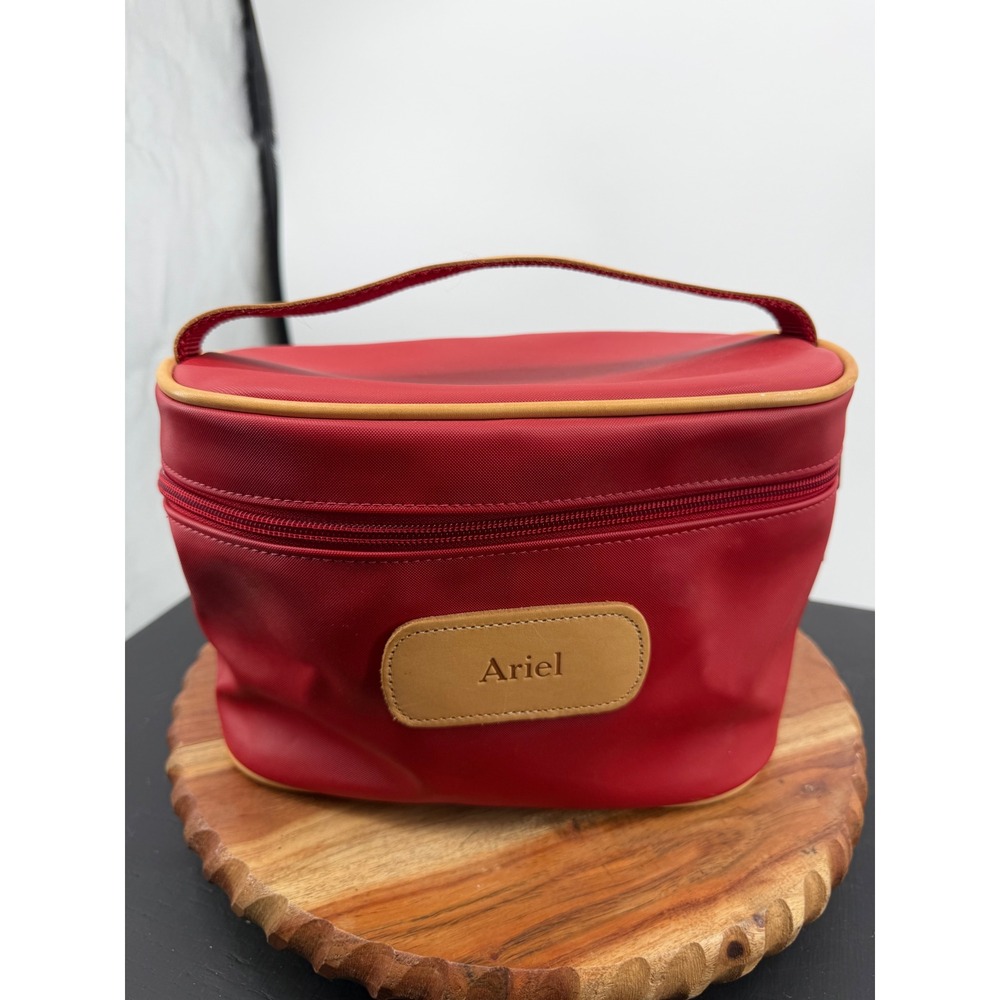 Jon Hart Makeup Case Bag Womens Red Coated Canvas Leather Trim Ariel